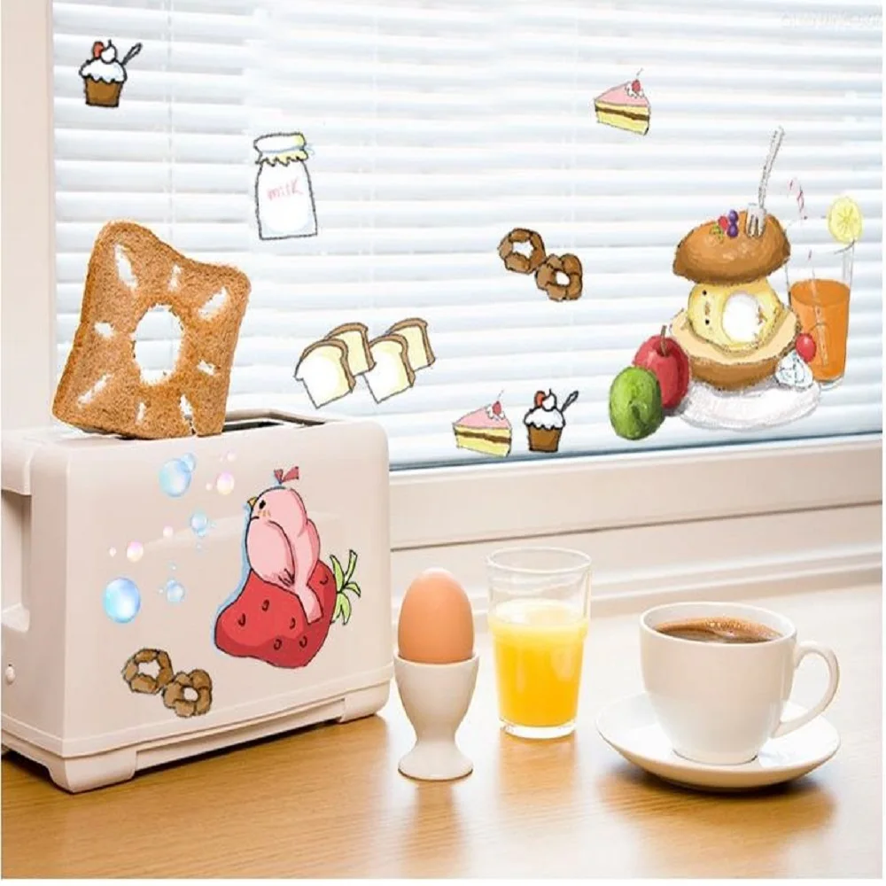 

Can Remove The Wall Stick A Milk Cup Creative cartoon ambry kitchen decorative refrigerator dining-room wall stickers