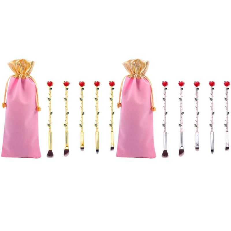 

Набор кистей для макияжа 5 шт./компл., косметика из мягких волокон, розовый цветок, макияж, румяна, тени для век, кисть для бровей и губ, Кисть д...