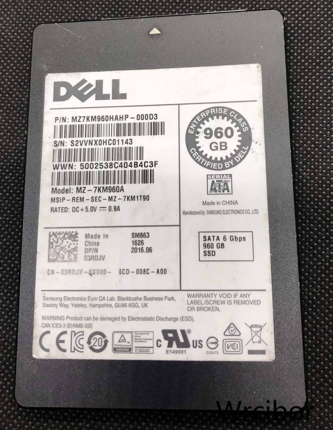 

Dell 960 ГБ SATA 6G 2,5 "SSD 3D6WK MZ7KM960HAHP
