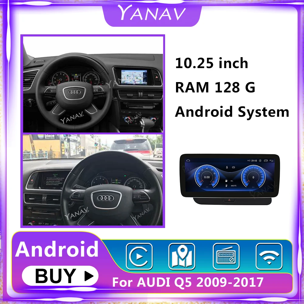 

Автомагнитола 10,25 дюйма, 128 ГГц, для Audi Q5 2009-2017, левая и правая рука, Android, GPS-навигация, автомобильный MP4-плеер, головное устройство