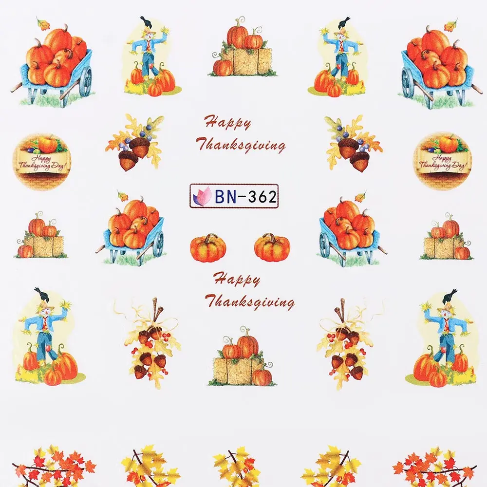 12 шт. Смешанная Осенняя наклейка на ногти водная День благодарения желтый