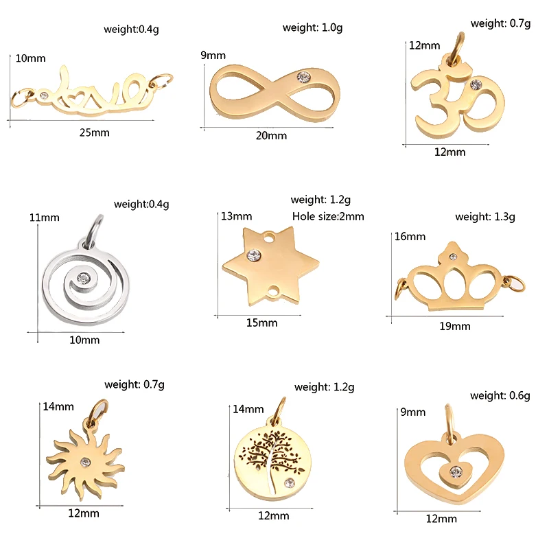 Подвески-шармы для изготовления ювелирных изделий золотые из нержавеющей стали