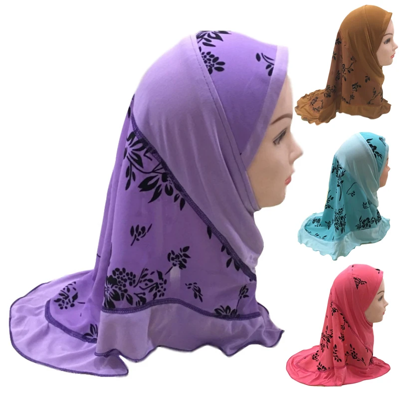 

Printed Hijab Scarf for Kids Muslim Girls Islamic Headscarf Turban Caps Fit 2-7 years old Arab Full Cover Amira Shawls Headwear