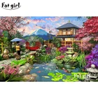 Японская пейзажная живопись, вышивка крестиком, 3D алмазная живопись, крепление Fuji, вышивка, мозаика, сад, квадратныйкруглый, домашний декор