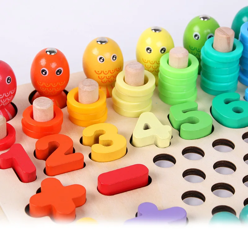 

2021 New Wooden Montessori Toys Kids Early Learning Educational Toy Clip Beads Magnetic Fishing Game Teaching Aids Toy For Gift