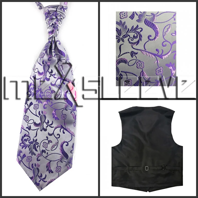free shipping man's flower tailored tuxedo waistcoat set(vest+ascot tie+handkerchief