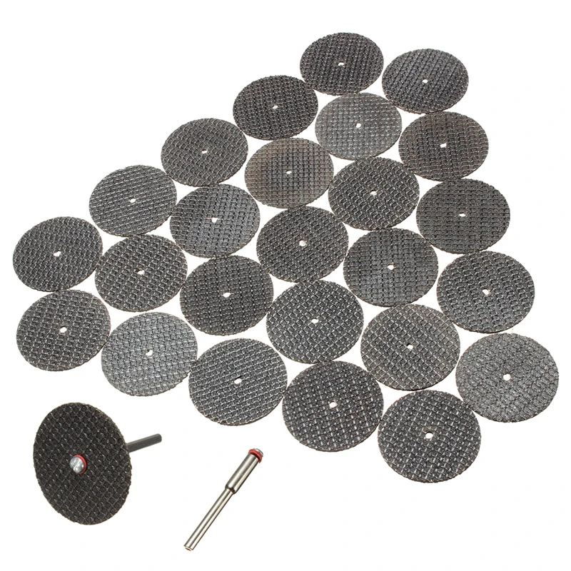 

F2TE New 25pc 32mm Resin Cutting Wheel Cut-off Discs Kit +1pc Mandrel For Rotary Tool