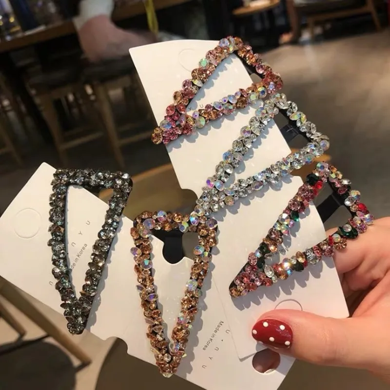 

Rhinestone Hair Clip Triangle Geometry Full Diamond Hair Accessories Hairpin Fashion Cute Girls Korea Style Crystal Headwear