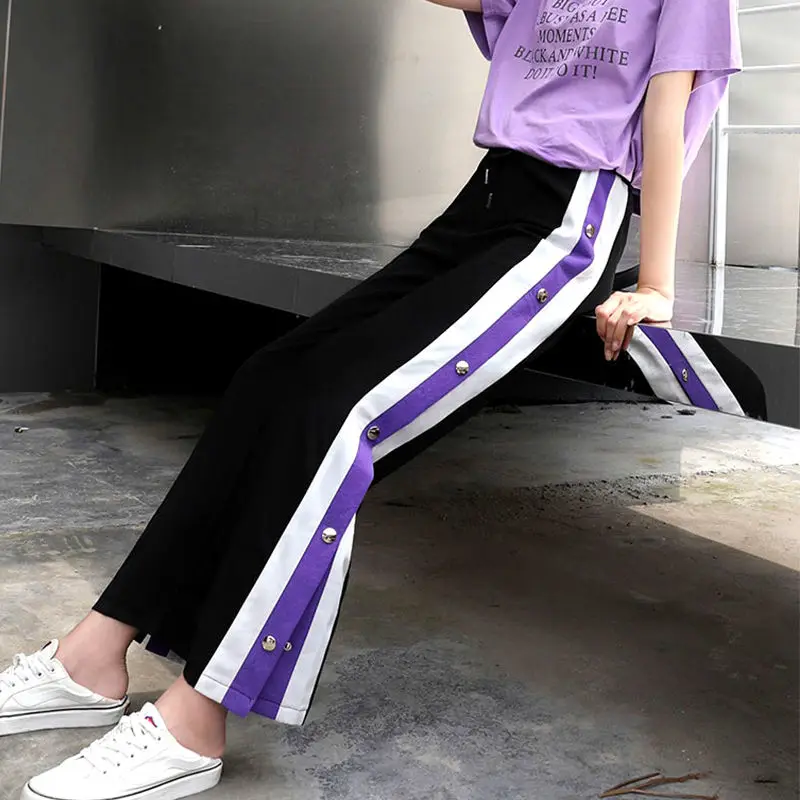 Split Leisure Sports Chiffon Wide-leg Pants Women's 2021 New Summer Korean Version of Loose Straight Pants Tide