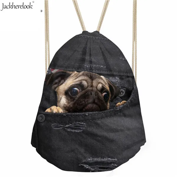 Jackherelook Милая мужская сумка для щенков и кошек с принтом на шнурке из джинсовой ткани мопс, собака, животные Sotrage Рюкзак Мужские повседневные дорожные сумки - Цвет: CC3316Z3