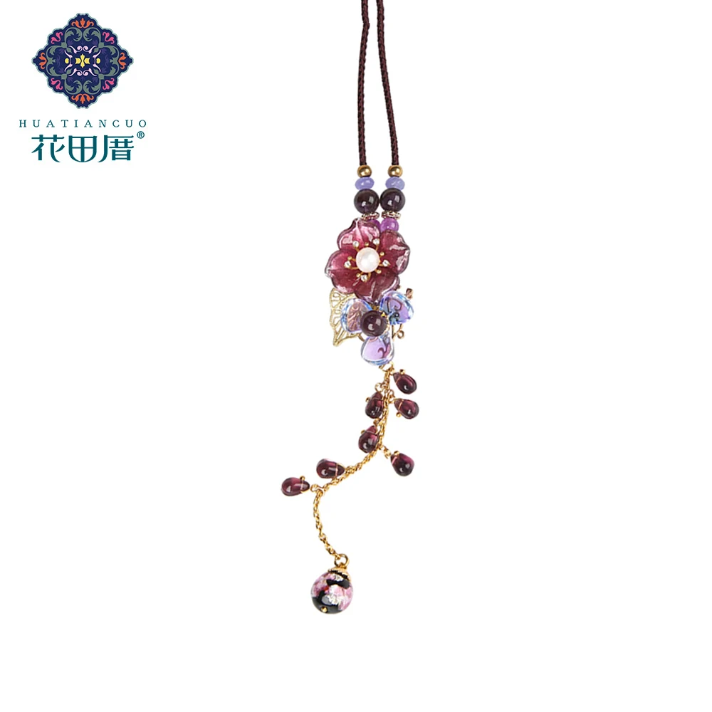 

Cute/Romantic Handmade Tassel Colored Glass Flower Crystal Freshwater Pearl Rope Female Accessories Pendant Necklace CL-190311