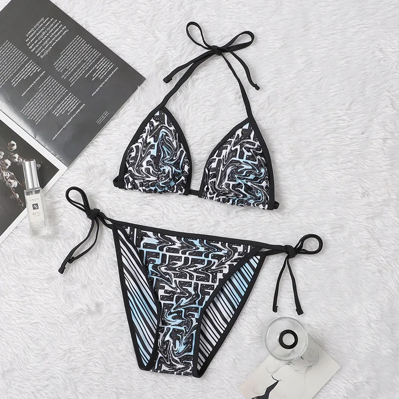 

2021 Swimwear European and American Fashion Bikini Female Letter Printing Sexy Split Straps Hot Spring Vacation Swimsuit Women