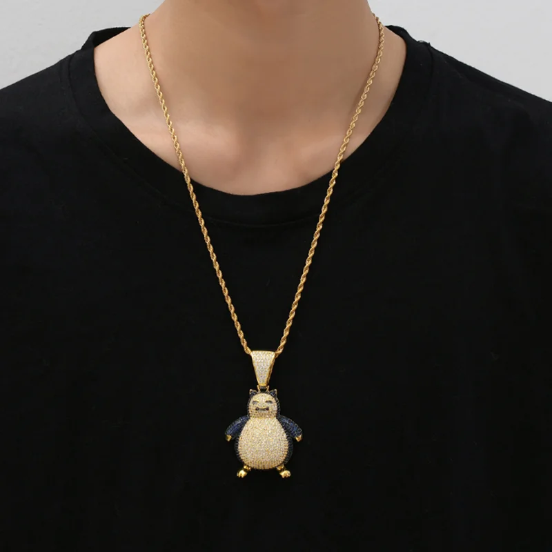 

Rhinestone Necklace Ice Out Cubic Zircon Animals Pendant Hip Hop Gold Silver Color Charm Chain Jewelry