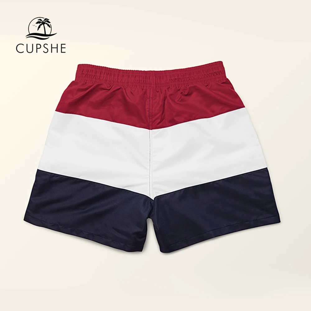 CUPSHE Red White Blue Color Block Men's Board Shorts Summer Beach Trunks Men 2019 Swimming Surfing Pants Beachwear | Спорт и