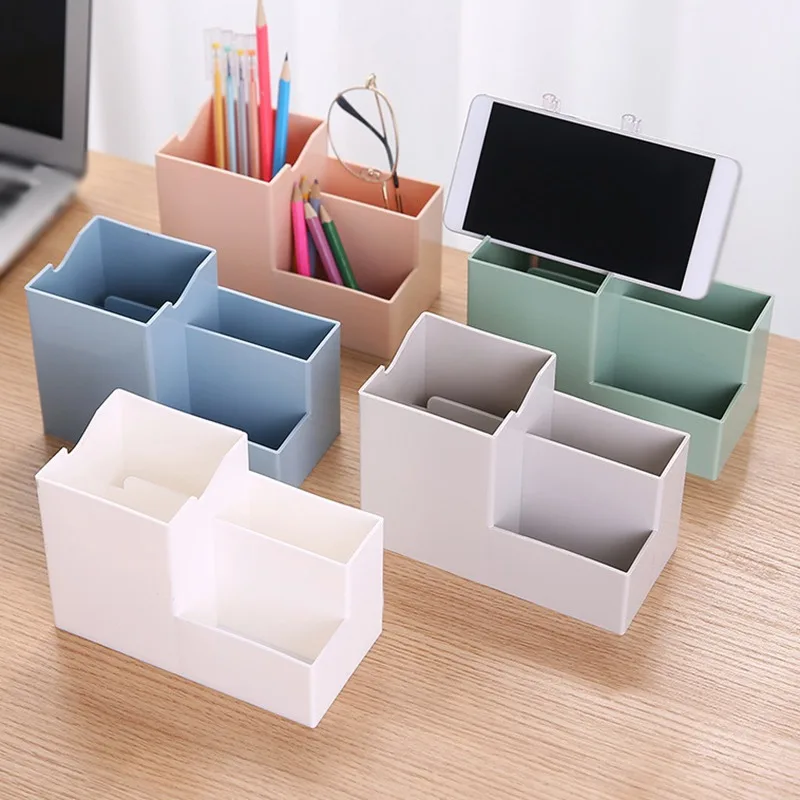 

100% Brand New High Quality Multi-function Desktop Pen Holder Office Plastic Box Desk Pen Pencil Organizer Mobile phone bracket