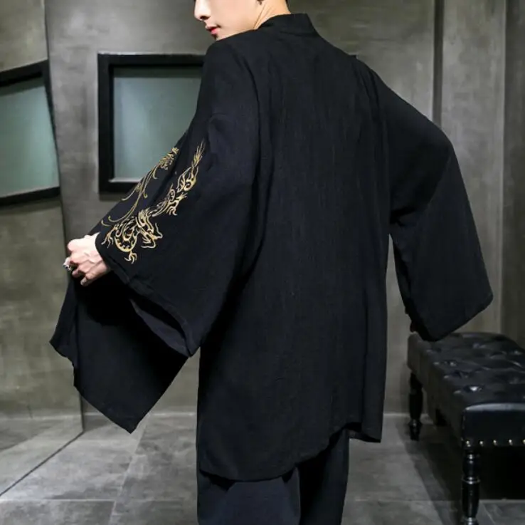 2021 модный костюм ханьфу с вышивкой мужской льняной халат в китайском стиле