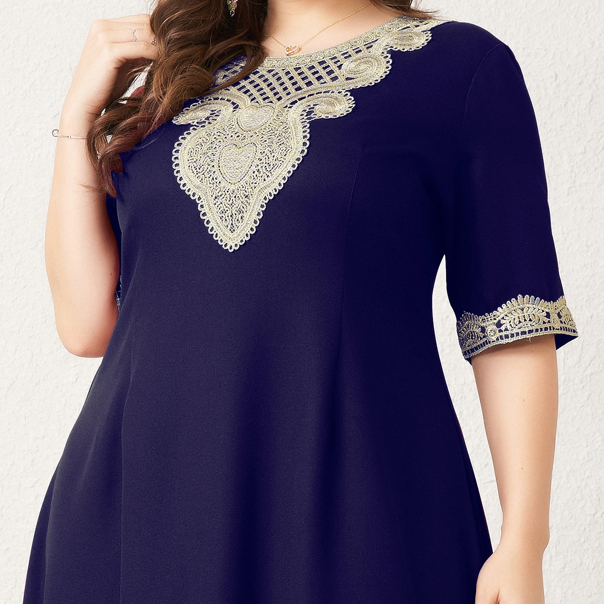 

New Summer Maxi Dress Women Plus Size Vintage Lace Patchwork Split Hem Navy Blue Half Sleeve Party Prom Long Suelto Dresses