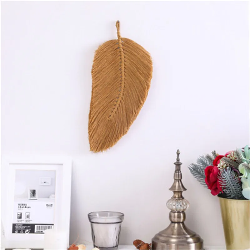 Accesorios de fotograf&iacute;a de dormitorio n&oacute;rdico, hojas tejidas a mano, tapices de algod&oacute;n-4