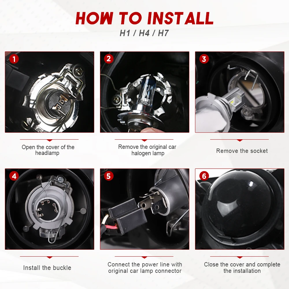 

H4 HB2 9003 P43t Car Headlight 6000K 50W 8000LM 9V-32V LED Fog Lights Blubs Headlight Bulb Mini Design 1 : 1 Waterproof D40