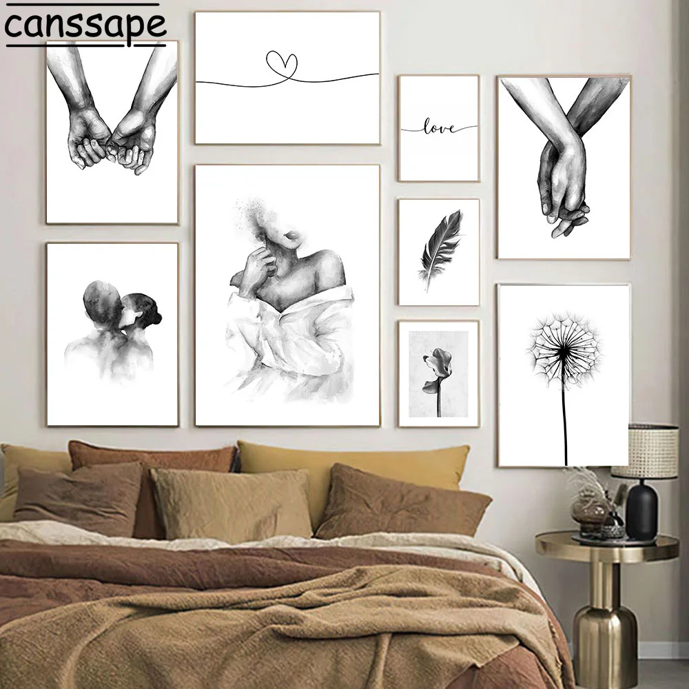 

Black White Wall Art Posters Romantic Hand In Hand Prints Love Quotes Canvas Painting Fashion Picture Couples Lovers Room Decor
