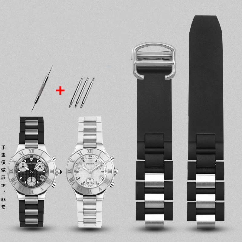 20mm*10mm Black Replacement Silicone Rubber Watch Band For Cartier 21 Chronoscaph W10198U2 W10125U2 W10197U2 W10184U2