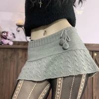 2021 new pure color y2k aesthetic girl knit skirt twist texture lace bottoming a line short skirt gothic street wear mini skirt
