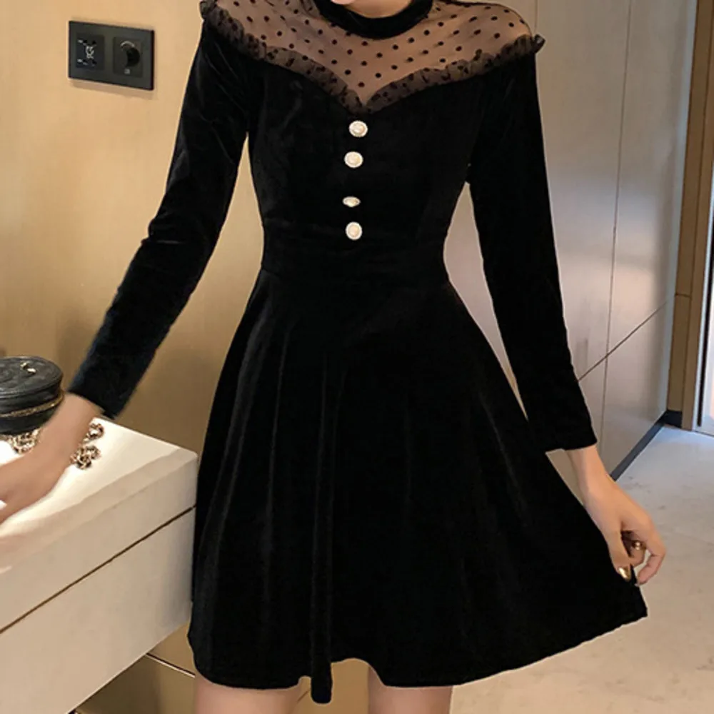

BacklakeGirls Women Elegant Dot Velvet Cocktail Dress Female Office Lady Pencil Robe Femme Ladies Party Vestidos Plus Size
