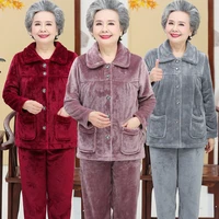 middle aged women flannel pajamas loose autumn winter plus velvet suit pajamas plus size womens home service two piece suit 4xl
