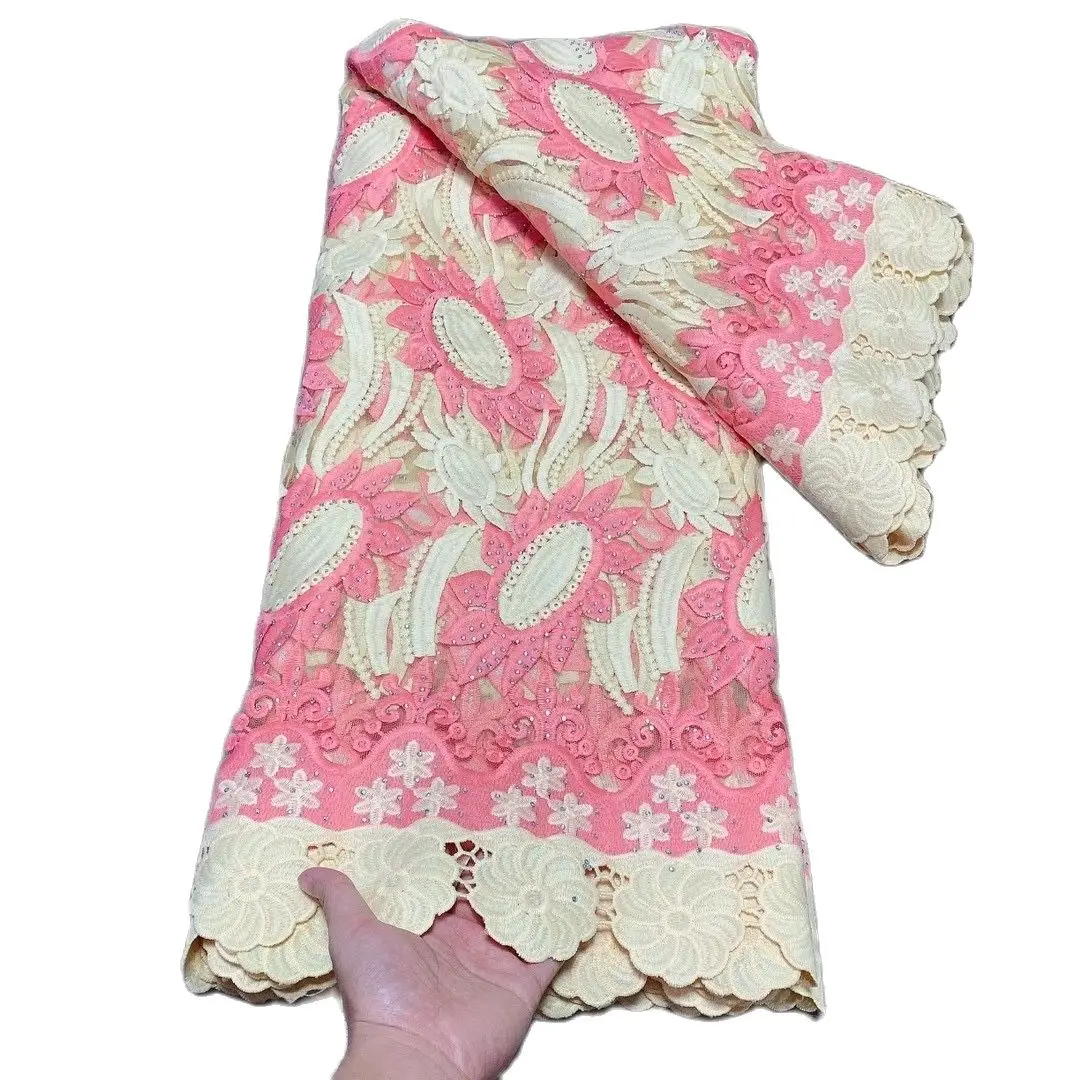 

2022 New Design African Water Soluble 3D Pattern Fabric Luxury Lace Trim France Embroidery Nigeria Fashion Bride Dress Material