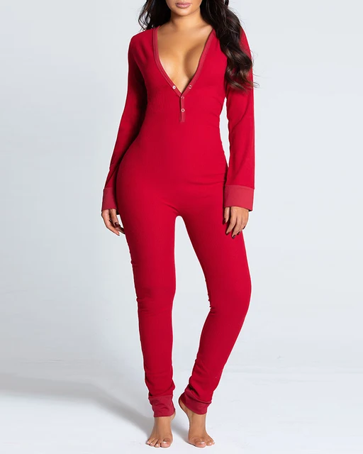 2021 New Year Christmas Sexy Functional Buttoned Flap Printed Adults Pajamas Suit One Piece Sleevewear Detachable Jumpsuits 3