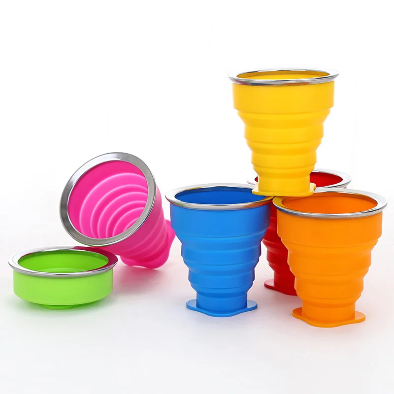 200ML Portable Silicone Travel Cup Retractable Folding with Lid Outdoor Sports Camping Drinking Coffee Water | Дом и сад