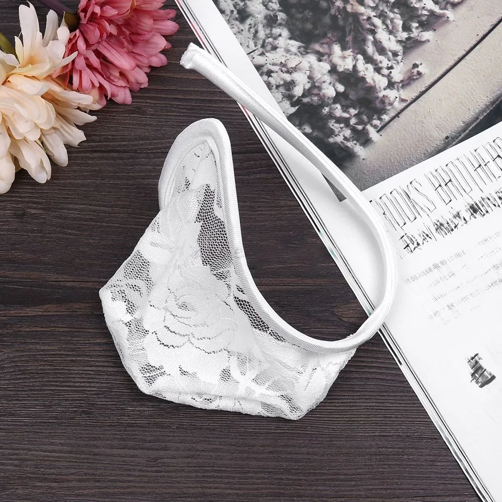 Мужские сексуальные кружевные C-образные черные трусики-стринги с прозрачной