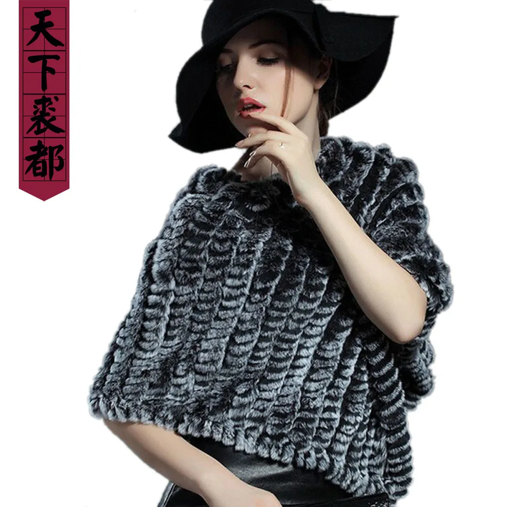Оптовая продажа Женская Вязаная Шаль из натурального кроличьего меха модное