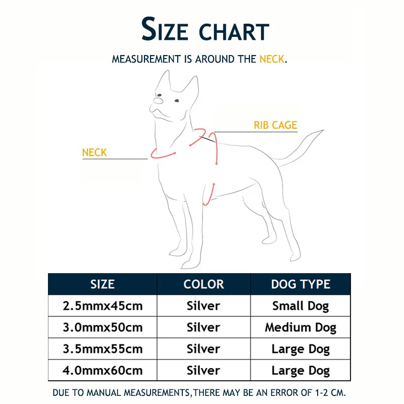 Ошейник для дрессировки собак регулируемая цепь из серебристого хромированного