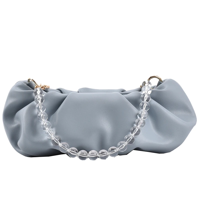 

Solid color Pleated Pearl Tote bag 2021 Summer New PU Leather Women's Designer Handbag High capacity Shoulder Messenger Bag