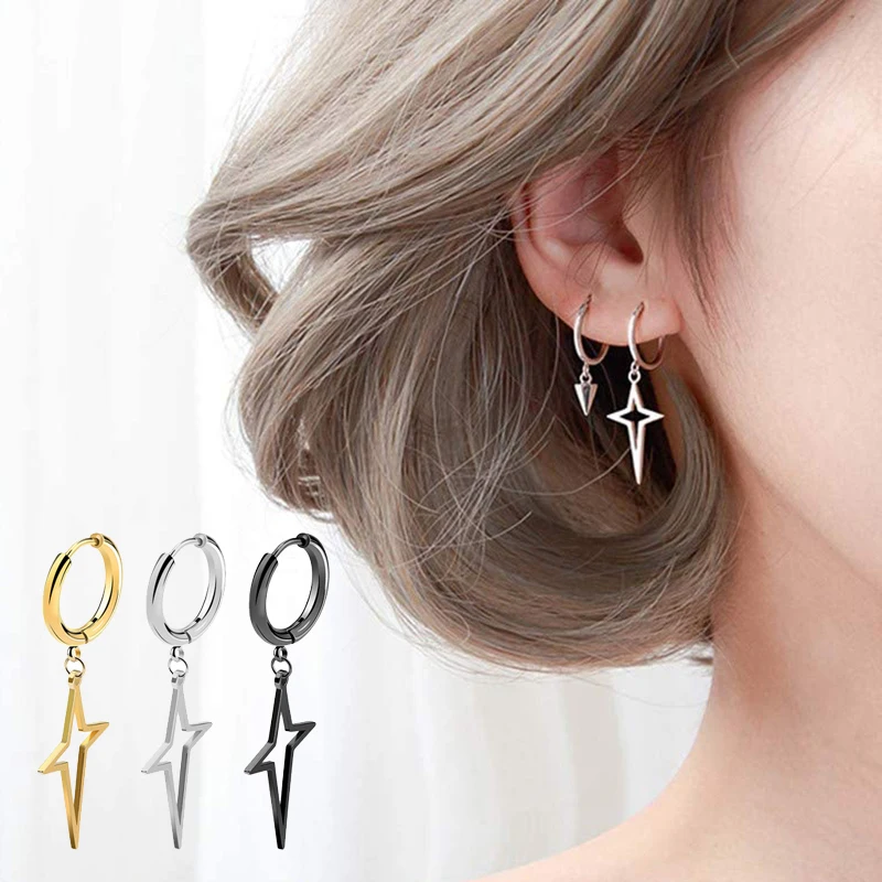 

1pc Cross Hoop Earrings Surgical Steel Dangle Earring Gothic Hinged Tragus Cartilage Ear Piercing for Women Men Dropping Jewelry