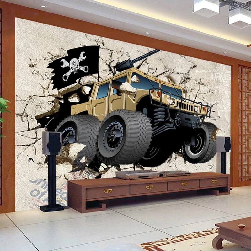 Фотообои на заказ с изображением автомобиля разбитые стены 3D креативная