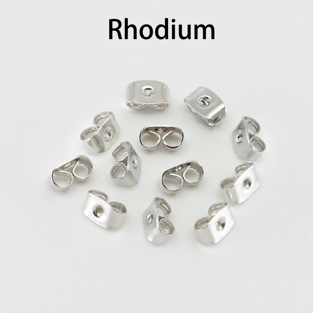 Rhodium 200 шт./лот, серьги-гвоздики, заглушки, свитки, ушной столб, бабочка для самостоятельного изготовления ювелирных изделий, закрытые колпачки, серьги, задние фиксаторы - Цвет: Rhodium