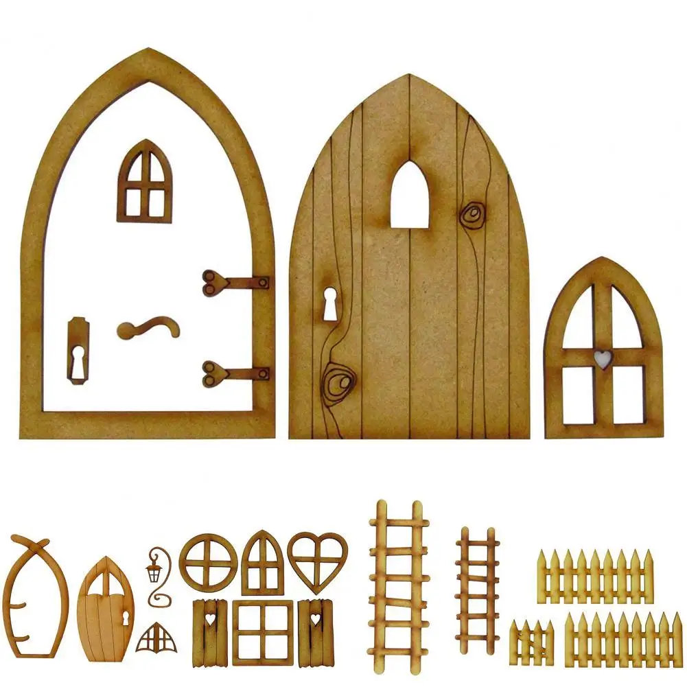 

60% Hot Sale 1 Set MIni Gnome Door Decorative Furniture Scene Props Wooden Artificial Mini Ladder Fence Fairy Door for Dollhouse