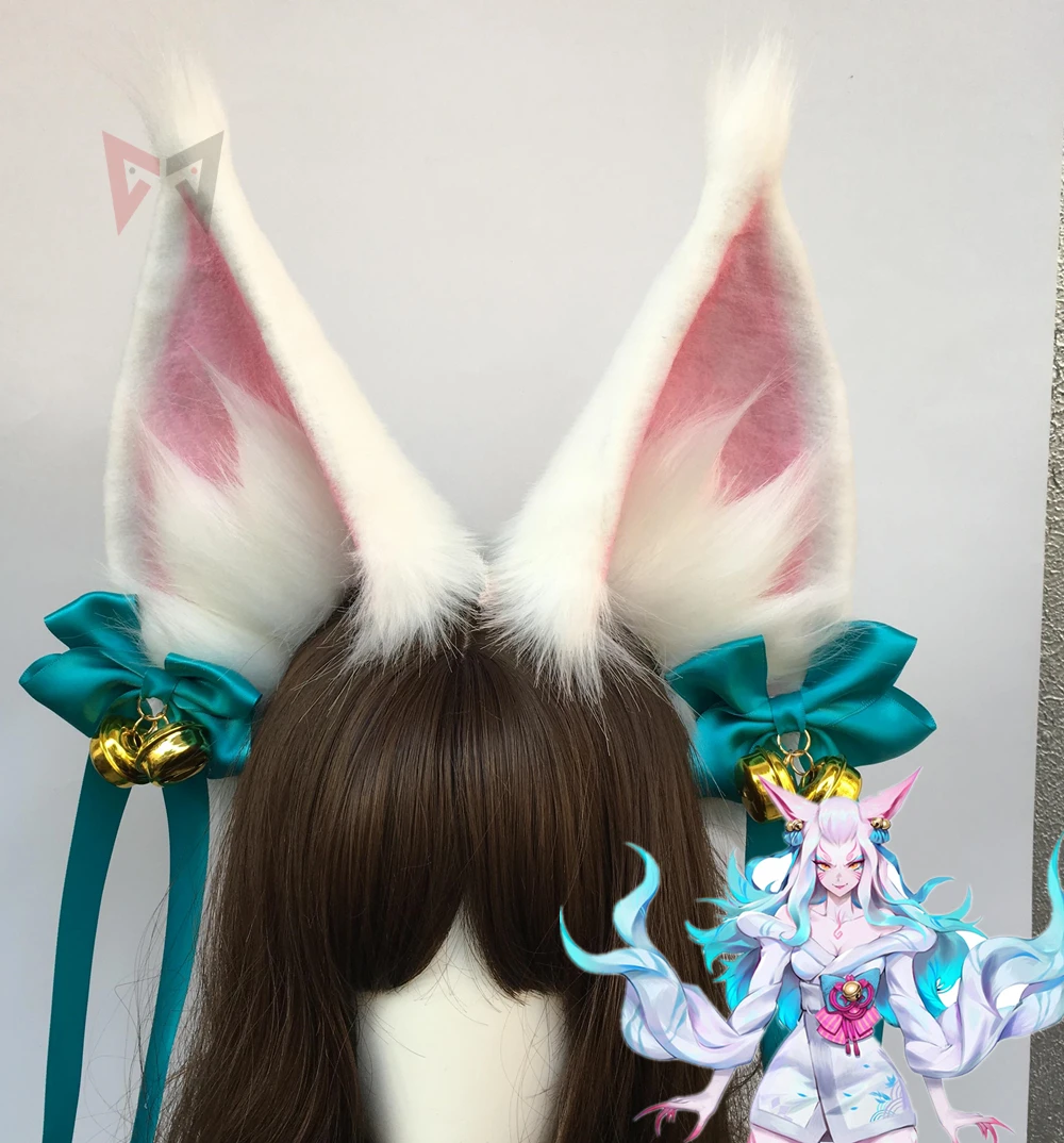 

MMGG New LOL The Spirit Blossom Ahri's Cosplay White Fox Ears Hairhoop Hairbands Headwear Hand made Work Costume Accessories