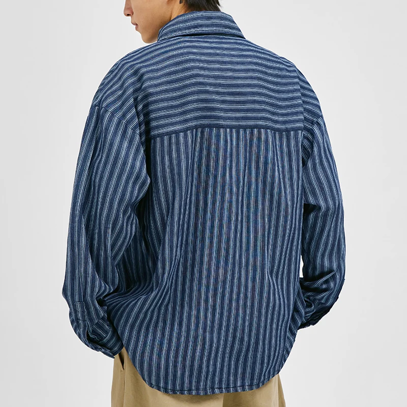 

2020 Japanese Harajuku Striped Shirt Men Streetwear High Quality Long Sleeve Coat Men Clothing Hip Hop Korean Tops Man
