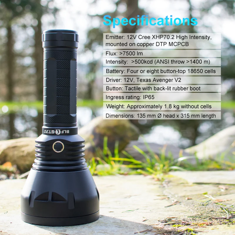 Светящийся BLF GT70 высокомощный фонарик Cree XHP70.2 7500 люменов макс 2000 метров
