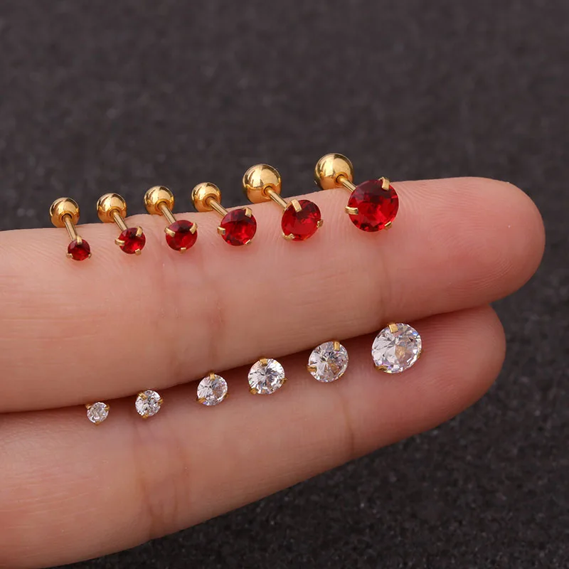 Серьга гвоздик круглая с фианитом ювелирное украшение для пирсинга хрящевой