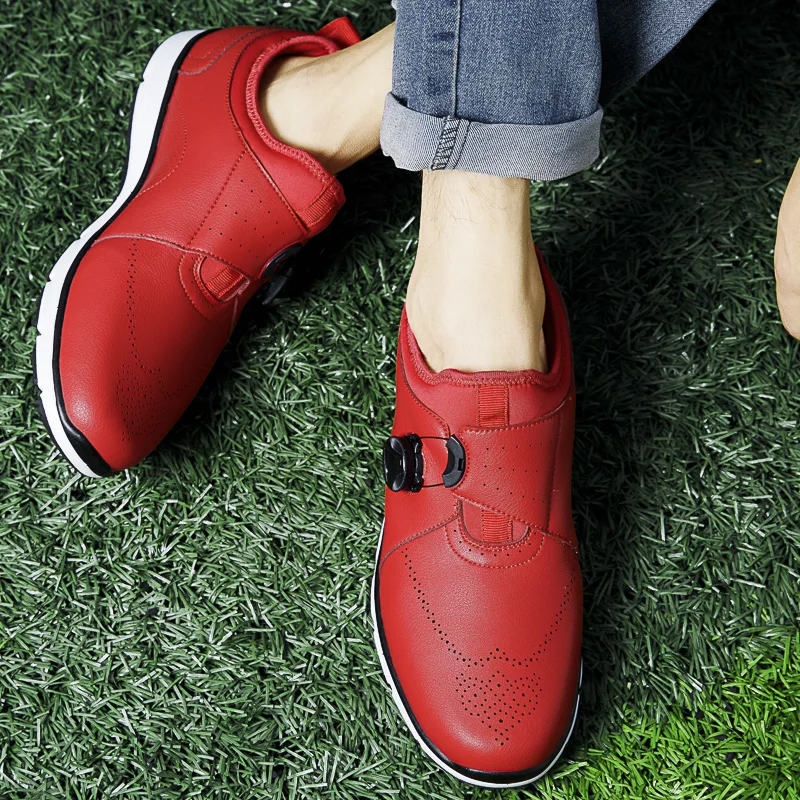 

2020 Original Mens Golf Shoes Quick Lacing Gym Shoes for Men White Black Leather Golf Sneakers Mens Professional Golf Spike Boy