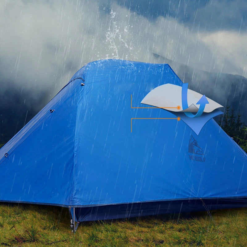 Bestellen Hewolf Ultra-Licht Silikon Beschichtet Regendicht Coldproof 3-Person Aluminium Pole Double-Schicht Zelt Barraca Carpa Outdoor Camping