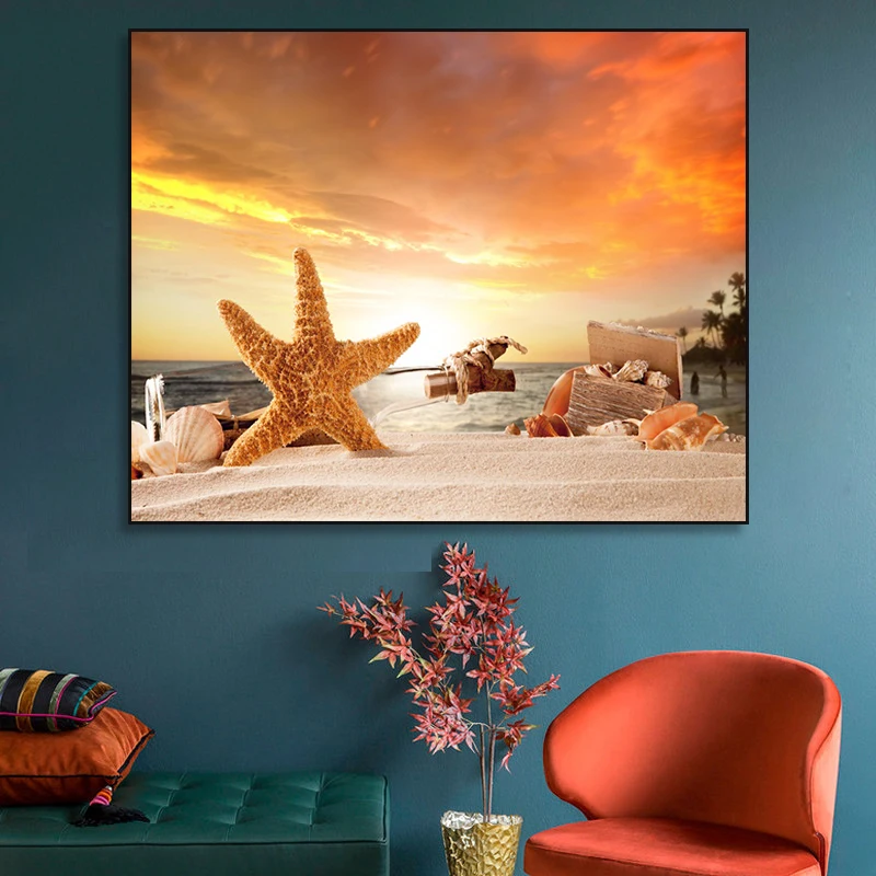 

Wall Art Modern Print Canvas Painting Sea Beach Shell Starfish Posters And Prints Wall Picture For Room Decoration Home Decor