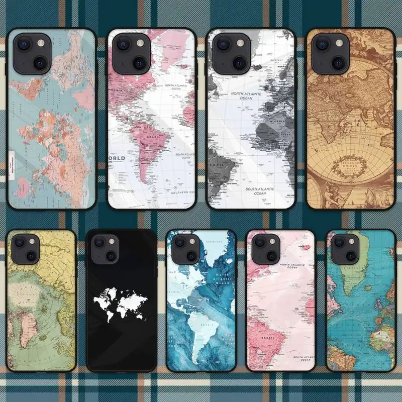 

World Map Transparent Phone Case For iPhone 13 Pro Max 12 Mini 11 SE 2020 6 6S 7 8 Plus XS X XR Glass Shell