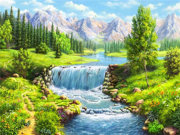 3018 HUACAN 5D Алмазная вышивка пейзаж горный водопад хрусталь картина мозаика Живопись картины бисером - Цвет: 3018
