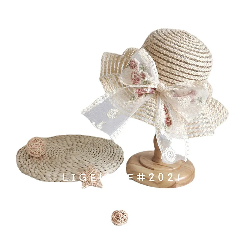 

Kids Baby Girls Coo Summer Lace Handmade Little Fairy Fairy Temperament Straw Hat Pretty Princess Cute Accessories 2-8Y