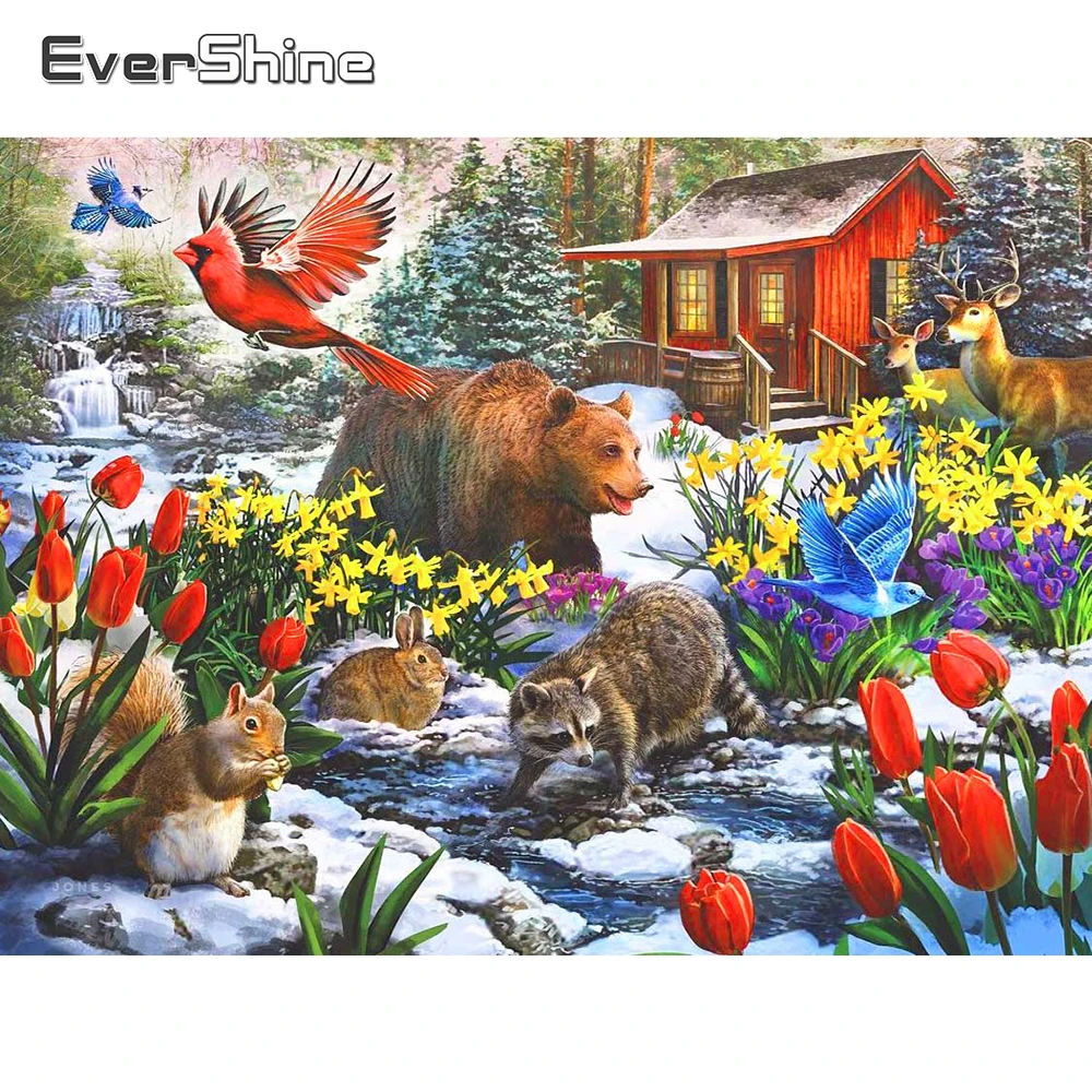 

Алмазная вышивка Evershine, животное, медведь, картина стразы, мозаика, полноразмерная, круглая, зимний Декор для дома